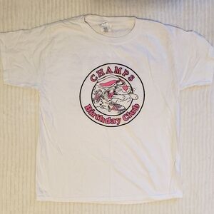 Gildan Heavy Cotton Champs Kids Pink & White Birthday Club Graphic T Shirt M